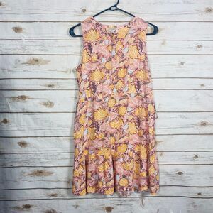 LOFT Women Floral Sleeveless Dress Tiered Ruffle Hem Pink Rayon Size M